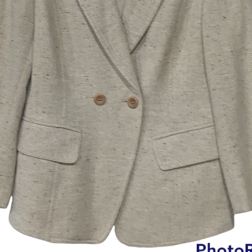 Escada Cashmere Old Money Wool Blazer Herringbone Tweed Oatmeal Ecru Tan Sz 36 - Picture 3 of 9